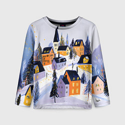 Лонгслив детский Новогодние домики на горе, цвет: 3D-принт