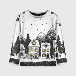 Лонгслив детский Черно-белый новогодний город, цвет: 3D-принт