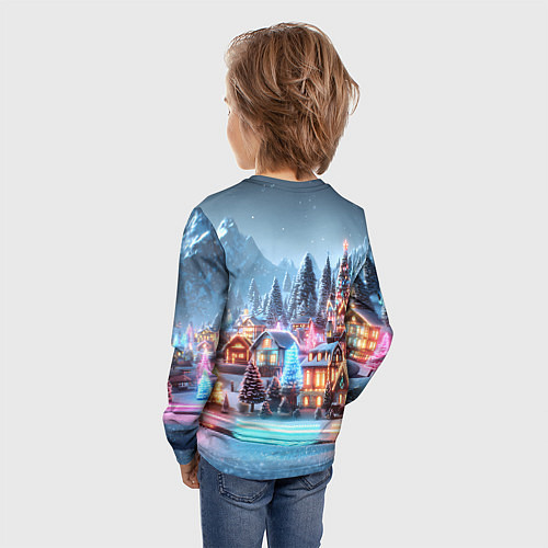 Детский лонгслив Городок в новогодних огоньках / 3D-принт – фото 4