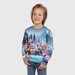 Лонгслив детский Городок в новогодних огоньках, цвет: 3D-принт — фото 2