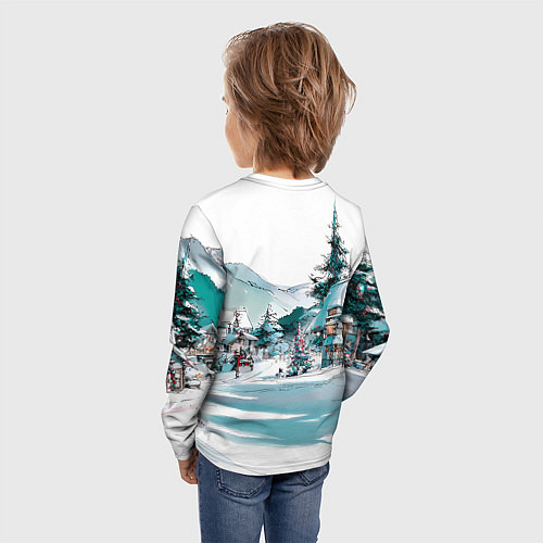 Детский лонгслив Дома и елки - Новый год / 3D-принт – фото 4