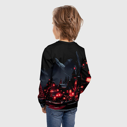 Детский лонгслив Новогодняя ночь и красные гирлянды / 3D-принт – фото 4