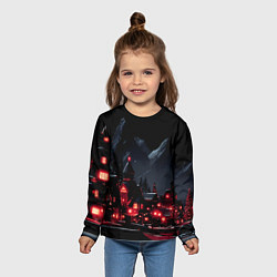 Лонгслив детский Новогодняя ночь и красные гирлянды, цвет: 3D-принт — фото 2