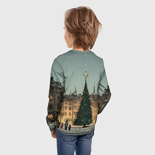 Детский лонгслив Новогодняя елка во дворе / 3D-принт – фото 4