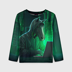 Лонгслив детский Конь хакер, цвет: 3D-принт