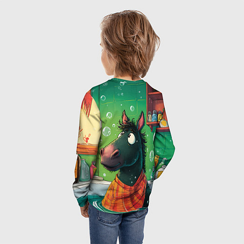 Детский лонгслив Лошадь моется в ванной / 3D-принт – фото 4