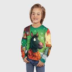 Лонгслив детский Лошадь моется в ванной, цвет: 3D-принт — фото 2