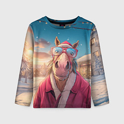 Детский лонгслив Удивленная лошадь в очках