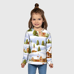 Лонгслив детский Новогодние домики и елочки, цвет: 3D-принт — фото 2