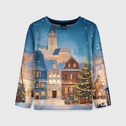 Детский лонгслив Новогодний дворик и елка