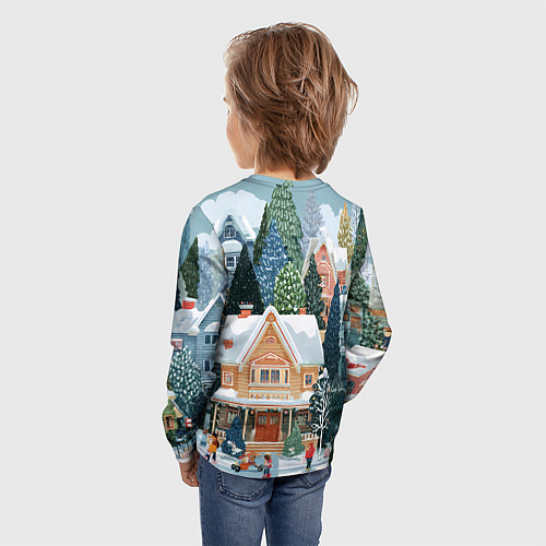 Детский лонгслив Новогодний елочный двор / 3D-принт – фото 4