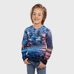 Лонгслив детский Новогодний двор в блестках, цвет: 3D-принт — фото 2