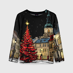 Детский лонгслив Красная новогодняя елка