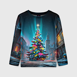 Лонгслив детский Новогодняя елка в гирляндах, цвет: 3D-принт
