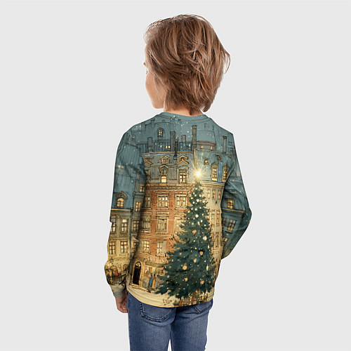 Детский лонгслив Новогодний старый город / 3D-принт – фото 4