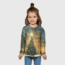 Лонгслив детский Новогодний старый город, цвет: 3D-принт — фото 2
