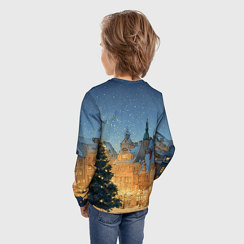 Детский лонгслив Новый год в старом городе / 3D-принт – фото 4
