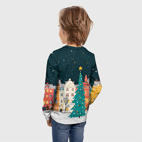 Детский лонгслив Новогодняя ночь в городе / 3D-принт – фото 4