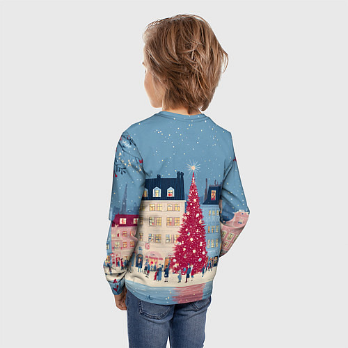Детский лонгслив Новогоднее гуляние у красной елки / 3D-принт – фото 4