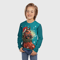 Лонгслив детский Конь в шапке, цвет: 3D-принт — фото 2