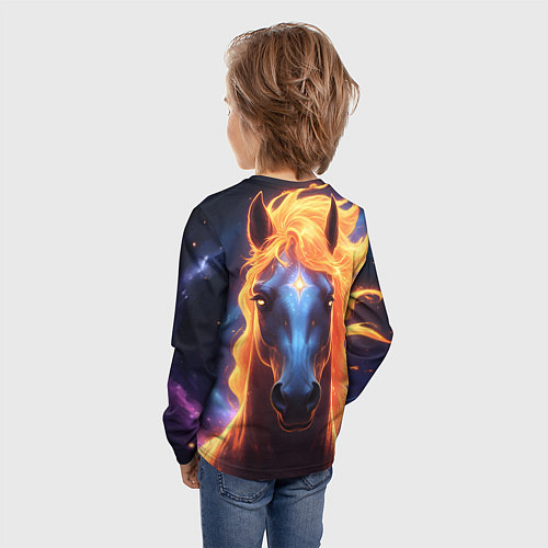Детский лонгслив Космическая огненная лошадь / 3D-принт – фото 4