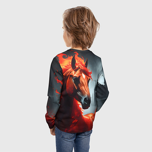 Детский лонгслив Огненная лошадь на сером / 3D-принт – фото 4
