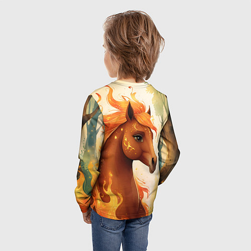 Детский лонгслив Милая огненная лошадь / 3D-принт – фото 4