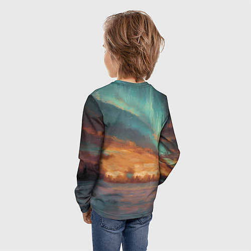 Детский лонгслив Лошадь на фоне северного сиянми / 3D-принт – фото 4