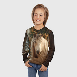 Лонгслив детский Белая лошадка лежит у новогодней елки, цвет: 3D-принт — фото 2