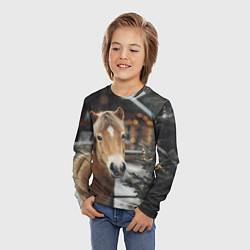 Лонгслив детский Лошадь у новогодней елки, цвет: 3D-принт — фото 2