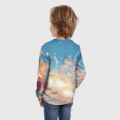 Детский лонгслив Новогодний конь сэлфи / 3D-принт – фото 4