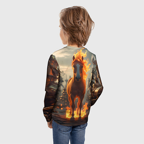Детский лонгслив Огненная лошадь в стиле стимпанк / 3D-принт – фото 4