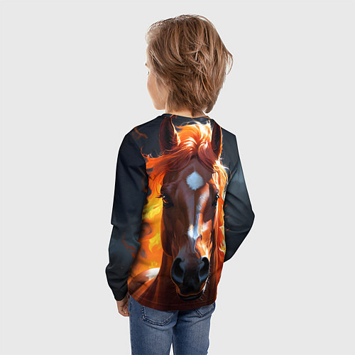 Детский лонгслив Огненная лошадь на темном / 3D-принт – фото 4