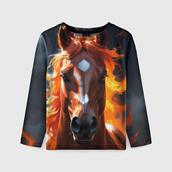 Детский лонгслив Огненная лошадь на темном
