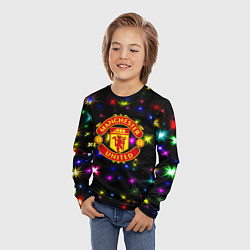 Лонгслив детский Манчестер Юнайтед праздничные огни, цвет: 3D-принт — фото 2