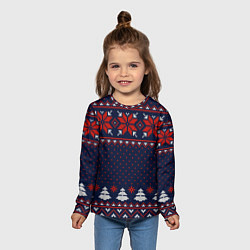 Лонгслив детский Новогодний вязаный узор, цвет: 3D-принт — фото 2