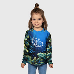 Лонгслив детский С новым годом - елочные ветки, цвет: 3D-принт — фото 2