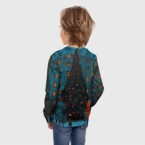 Детский лонгслив Люди встречают новый год во дворе / 3D-принт – фото 4