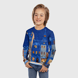 Лонгслив детский Синяя новогодняя елочка во дворе, цвет: 3D-принт — фото 2