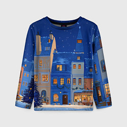 Лонгслив детский Синяя новогодняя елочка во дворе, цвет: 3D-принт
