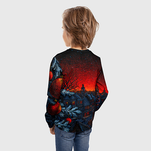 Детский лонгслив Новый год в ночном городе / 3D-принт – фото 4