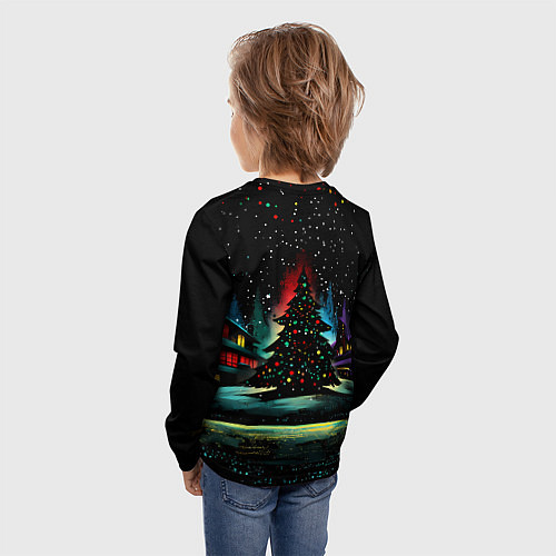 Детский лонгслив Новый год на черном фоне / 3D-принт – фото 4