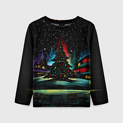 Лонгслив детский Новый год на черном фоне, цвет: 3D-принт