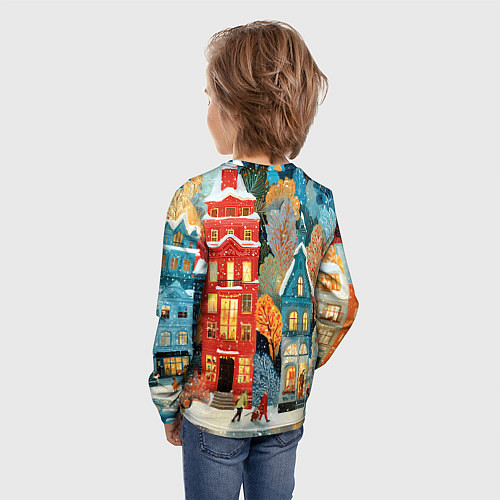 Детский лонгслив Объемные разноцветные домики / 3D-принт – фото 4
