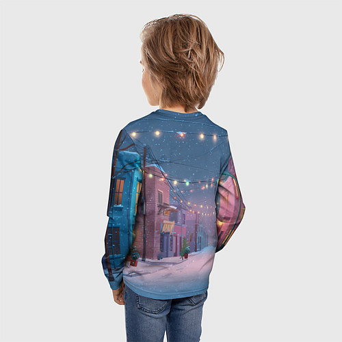 Детский лонгслив Новогодняя пустая улица / 3D-принт – фото 4