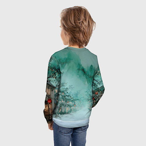 Детский лонгслив Новогодняя туманная улица / 3D-принт – фото 4