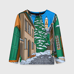 Лонгслив детский Новогодняя мультяшная улица, цвет: 3D-принт