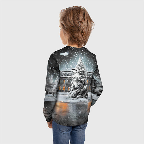 Детский лонгслив Новогодний снегопад / 3D-принт – фото 4