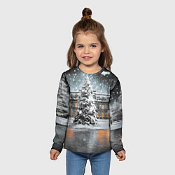 Лонгслив детский Новогодний снегопад, цвет: 3D-принт — фото 2