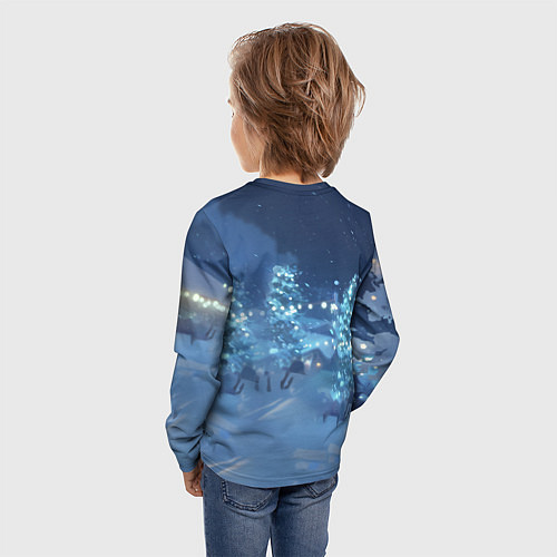 Детский лонгслив Лошадь на фоне новогодней елки / 3D-принт – фото 4